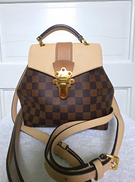 Louis Vuitton Handbags - Louis Vuitton Damier Ebene Small Backpack Vachetta Trim/Strap Gold HW w/COA